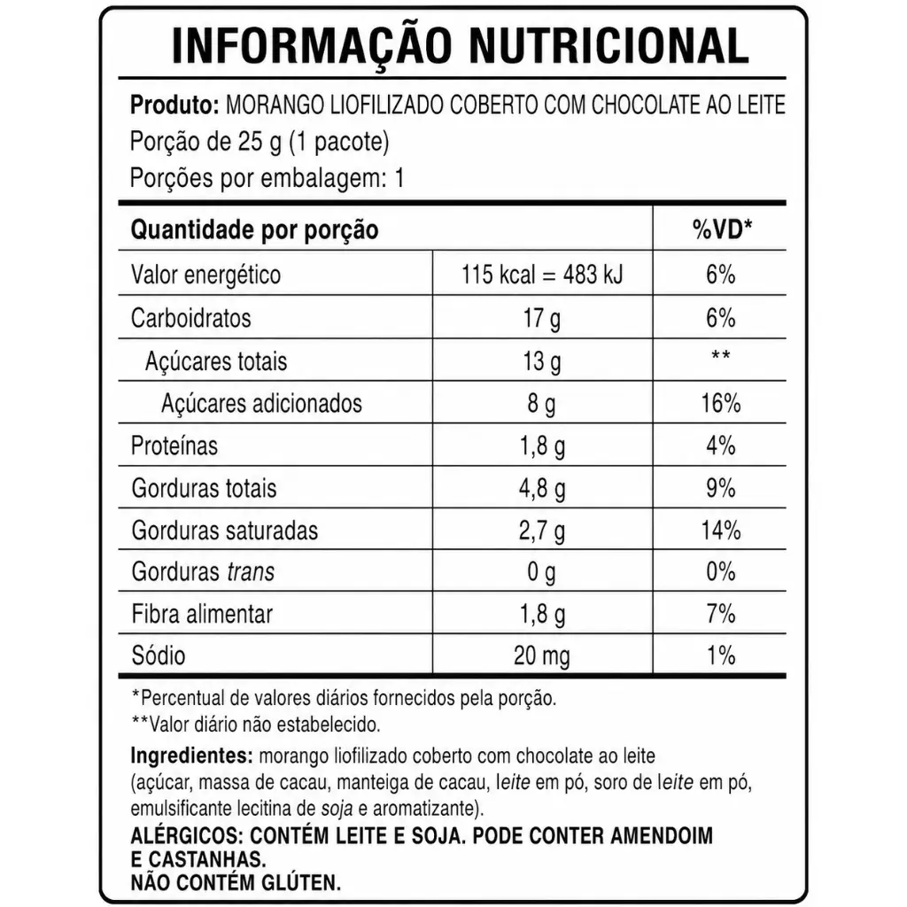 Morango Liofilizado Coberto com Chocolate